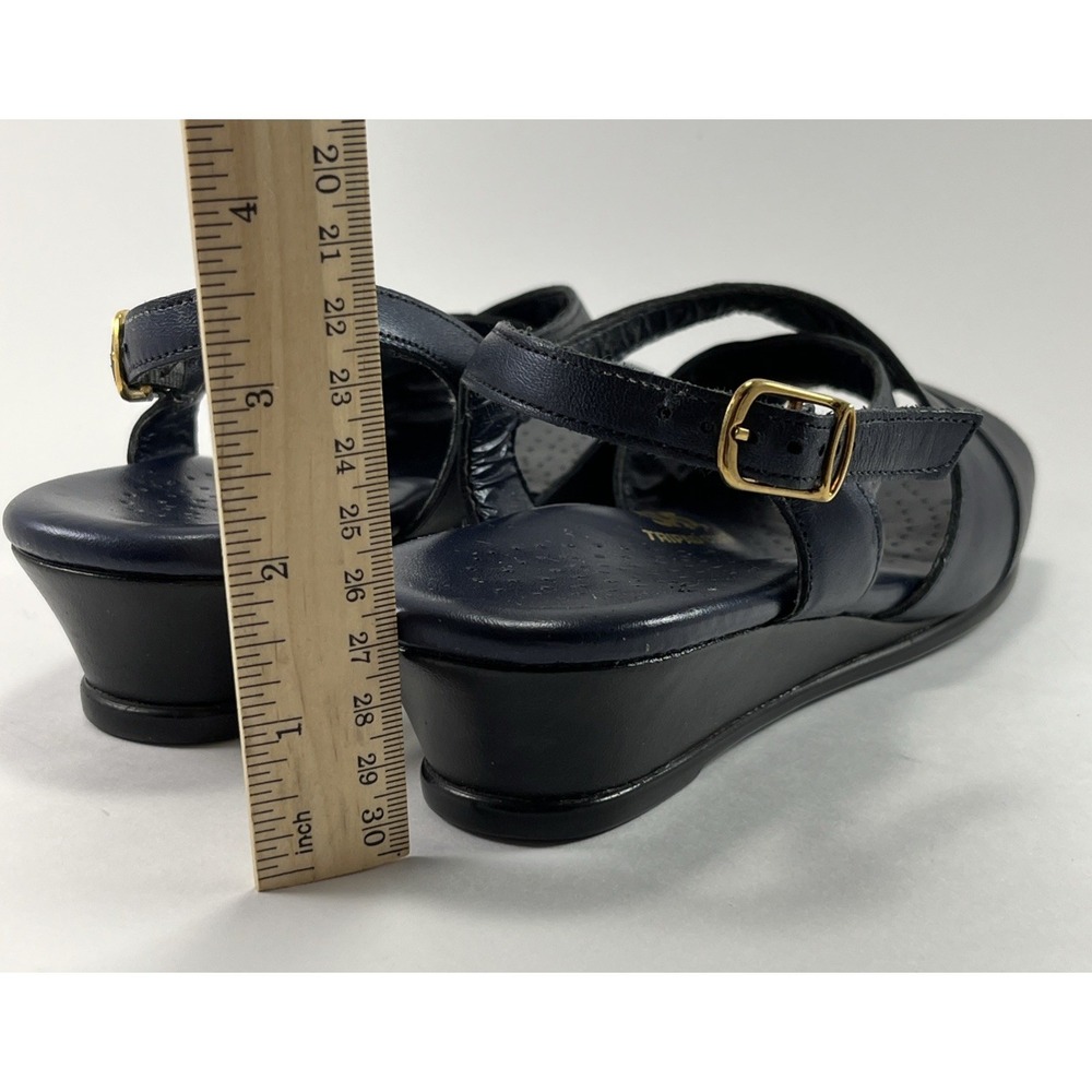SAS Caress Wedge Sandals Navy Size 7 M Blue Slingback Leather Tripad Comfort - Picture 11 of 11